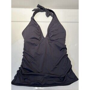 Athleta Shirrendipity Women’s Tankini Size Medium Grey Halter Tie, Ruched Top